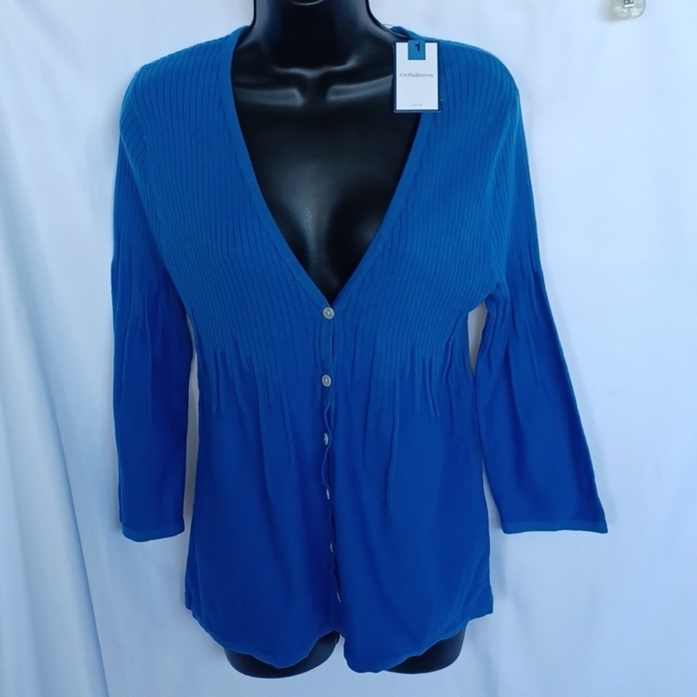Croft & Barrow Cardigan Sweater Button Front Pleated Sweater, Blue, Size L